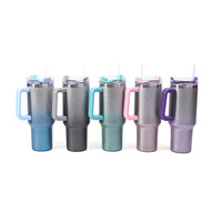 Vaso térmico de acero inoxidable 304 de 40 oz con efecto ombré y purpurina, con asa, tapa y pajita, para viaje, con logotipo personalizado, al por mayor