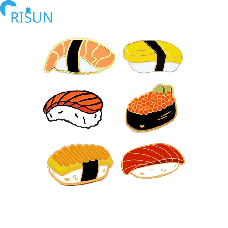 Groothandel Kawaii Maki Fish Roe Sushi Hoed Email Reversspeld Custom Logo Japanse Food Emaille Pin Badge Zalm Sushi Pins Broche