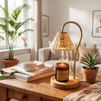 Lampe chauffe-bougie à intensité variable, lanterne électrique vintage dorée en forme de cloche avec base en bois pour éclairage parfumé pour salon
