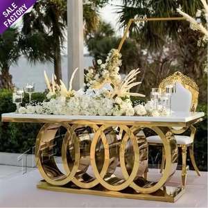 Mesas de Comedor de Lujo de Acero Inoxidable para Banquetes, Eventos, Hoteles y Fiestas, con Cubierta de Vidrio Templado Transparente al por Mayor - Product Image 1