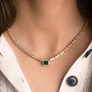 Green Emerald or White Round Cut Moissanite Diamond Tennis Necklace 925 Sterling <b>Silver</b> Gold Plated <b>Choker</b> Engagement Gift - Product Image 2