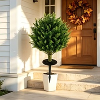 Pohon Cypress Topiary Buatan 40,64 cm dengan Penyangga Tanah, Tanaman Semak Palsu Bulat, Mudah Dirakit, Tanaman Hijau Palsu untuk Dekorasi Ruangan