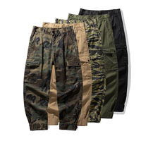 Pantalon décontracté camouflage M64 pour homme, taille mi-haute, coupe droite ample rétro, jambe large, 100 % coton, toile plate, pour usage quotidien