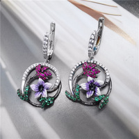 Großhandel Roter Korund Weißer Zirkonia Stein 925 Silber Blumen Clip-On Ohrringe