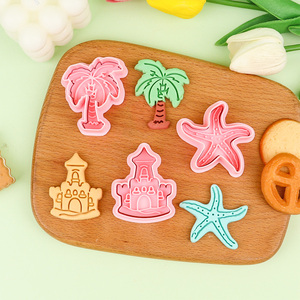 Moule à biscuits en plastique série Plage, motifs 3D dessin animé (noix de coco, étoile de mer, château de <span class=keywords><strong>sable</strong></span>), écologique, pour pâte à modeler DIY et fêtes - Product Image 6