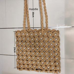 Bolso de hombro doble de paja con diseño floral calado <span class=keywords><strong>para</strong></span> mujer, con diamantes y perlas, estilo vintage, <span class=keywords><strong>para</strong></span> viaje - Product Image 3