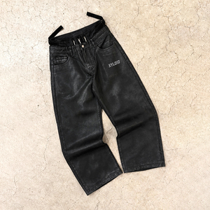 Fashion Double <b>Waist</b> Pants <b>High</b> <b>Waist</b> Black Waxed <b>Jeans</b> Custom Design <b>High</b> Quality Baggy Waxed Denim <b>Jeans</b> <b>For</b> <b>Men</b> - Product Image 1