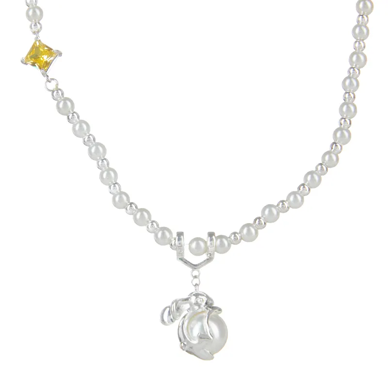 Rabbit Necklace Original Fashion Pearl Jewelry Fine Jewellery Chain for Women Gift Party Zircon Beads Chain Wedding 14K Gold