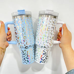 Leopardo olografico viaggio caffè 40oz Tumbler isolato leopardo incisione Laser 40oz bicchieri da campeggio all'aperto tazza con manico - Product Image 2
