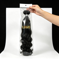 Sac en polypropylène transparent avec logo personnalisé, auto-adhésif, avec trou de suspension, pour l'emballage de perruques et de mèches de cheveux naturels