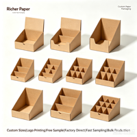 Boîte de présentation à fentes personnalisée écologique avec poignée en papier kraft ondulé pour emballage de détail de lunettes et de tasses, rangement de cadeaux