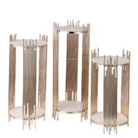 Nouvel Arrivage Support à Gâteaux et Présentoir à Fleurs Professionnel 3 Pièces Démontable en Fer, Ligne Dorée Luxe Léger pour Mariages, Fêtes et Événements