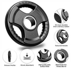 Juego de Discos de Pesas VIGFIT, Discos de Goma de 25 kg (45 lb), <span class=keywords><strong>con</strong></span> Agarre de Tres Orificios, Recubiertos de PEV Negro para Levantamiento de Pesas - Product Image 4