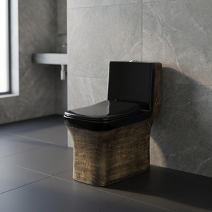 WC monobloc en céramique imprimé sur mesure, suite de salle de bain de luxe blanc et noir, cuvette de toilette à poser au sol - Product Image 6