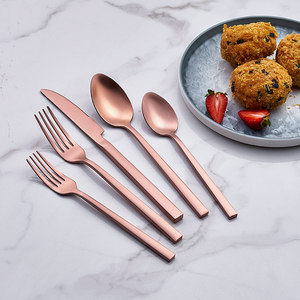 <span class=keywords><strong>Matte</strong></span> Rose Gold 18/10 nặng thép không gỉ thiết lập dao kéo với dày xử lý Bronze Đồng <span class=keywords><strong>Flatware</strong></span> cho trở lại trường học - Product Image 4