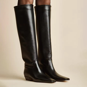 Tùy Chỉnh Thời Trang Của Phụ Nữ Cổ Điển Kéo Trên Dài Da Lộn Thấp Gót Chân Vuông Đầu Gối Cao Cao Khởi Động Cao Cho Phụ Nữ - Product Image 4