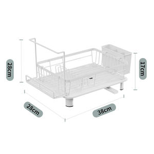 Égouttoir à vaisselle blanc avec plateau 38 cm, taille L, support de rangement multifonctionnel pour ustensiles et couverts - Product Image 1