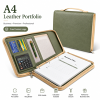 Porte-documents A4 en cuir avec fermeture éclair, poignée, classeur à anneaux, calculatrice, sac de rangement pour documents professionnels en PU ciré de qualité supérieure, avec logo personnalisé