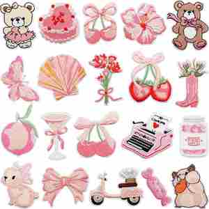 Parche Bordado Termoadhesivo Rosa para el Día de San Valentín, con Diseño de Corazón, Oso, Pastel, Mariposa y Concha, para Bodas, para Niñas - Product Image 2