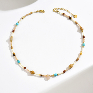 Collier de style rétro vintage en pierre naturelle fait à la main, plaqué or, avec perles géométriques, bijoux pour femmes - Product Image 4