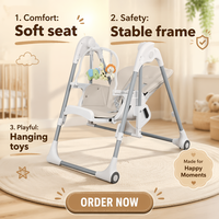 Chaise haute multifonctionnelle intelligente pour bébé, balancelle électrique et chaise de repas, structure stable, double plateau, sécurité renforcée
