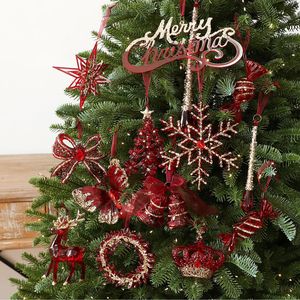LINGKAI <b>Red</b> Gold <b>Glitter</b> Christmas Hanging Ornament Set Acrylic Xmas Tree Pendant Candy Bell Wreath for Holiday Decor - Product Image 4