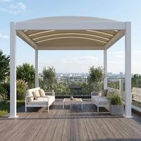 Pergola en aluminium de luxe à toit rétractable incurvé avec bande LED, taille personnalisée, imperméable, pour hôtel, villa, terrasse