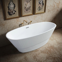 Baignoire autoportante en acrylique rayée moderne avec jacuzzi intégré, massage, éco-responsable, drain inclus, utilisation hôtelière, 4 jets