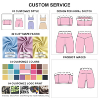 Ensemble de yoga pour femmes de fabricant de vêtements de sport haut de gamme, extensible dans les 4 sens, avec brassière de sport bandeau à bord festonné rose et short cycliste taille haute