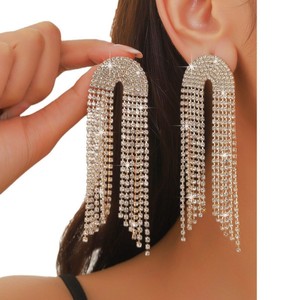 Thời trang cong Claw chuỗi lớn dài tua Bông tai đầy đủ tinh thể Rhinestone váy cưới Bông tai nhà máy bán buôn - Product Image 3