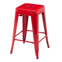 Tabouret de bar vintage rouge de style industriel sans dossier en métal pour bar bistro