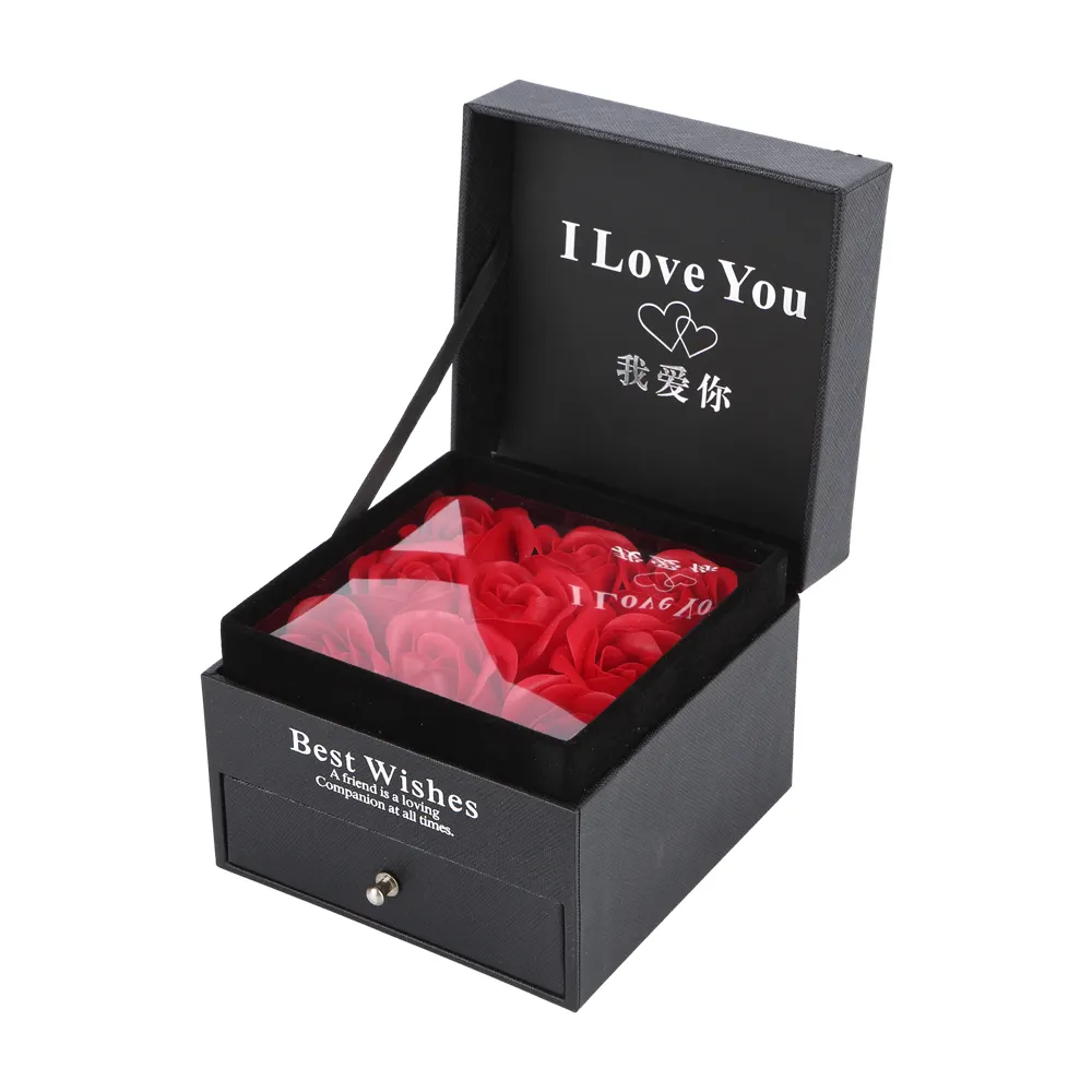 Caja de papel de lujo con forma de corazón para el día de San Valentín, cajón de embalaje de rosas, caja de regalo de flores para joyería