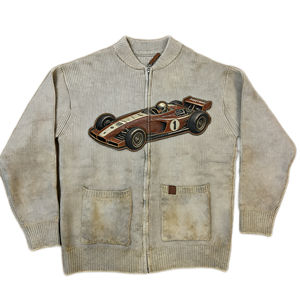 Cárdigan de punto con cremallera para hombre, estilo vintage, acanalado, oversize, para otoño/invierno, con bolsillos, venta al por mayor - Product Image 1