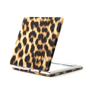 Leopard Print <b>Square</b> Compact <b>Mirror</b> 72x72mm Double-Sided Folding Makeup <b>Mirror</b> With 2X Magnification Portable Pocket <b>Mirror</b> - Product Image 3