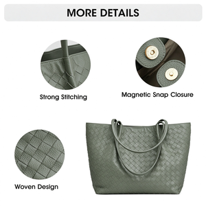 Nouveau sac fourre-tout en cuir PU tissé pour femmes, grande capacité, imperméable et style vintage, sac à main multi-usages pour le shopping/les voyages - Product Image 4