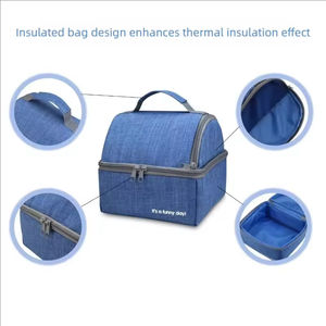 Boîte à lunch isotherme pliable et portable en acier inoxydable sans BPA avec couvercle en plastique mignon, compatible micro-ondes, 3 compartiments, pour l'école - Product Image 4