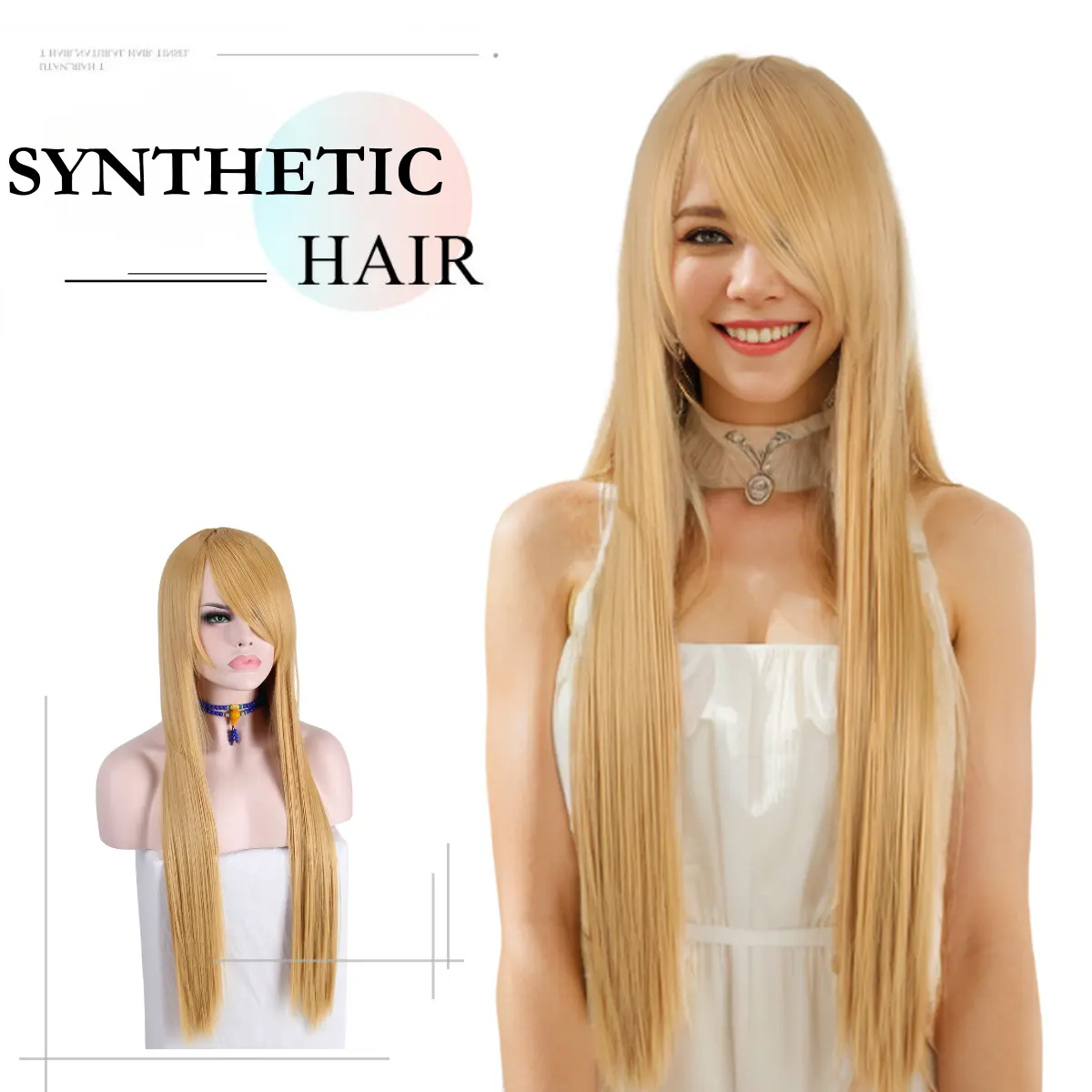 Anxin ucuz sentetik 80cm Anime ipeksi uzun sarışın düz cosplay peruk kadınlar için