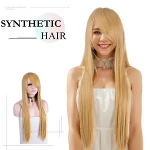 Anxin ucuz sentetik 80cm Anime ipeksi uzun sarışın düz cosplay peruk kadınlar için