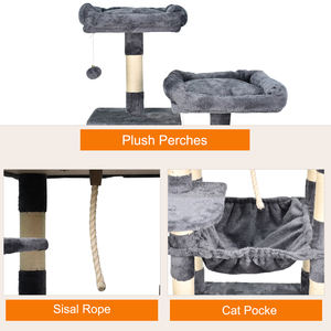 Menara pohon kucing kayu Sisal Multi lapisan, rumah hewan peliharaan rak tidur dan kucing dalam ruangan dengan kemasan karton - Product Image 4