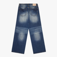 Jean baggy bleu foncé pour homme, coupe large, effet usé, délavé, avec détails en nid d'abeille et ourlet empilé, personnalisé