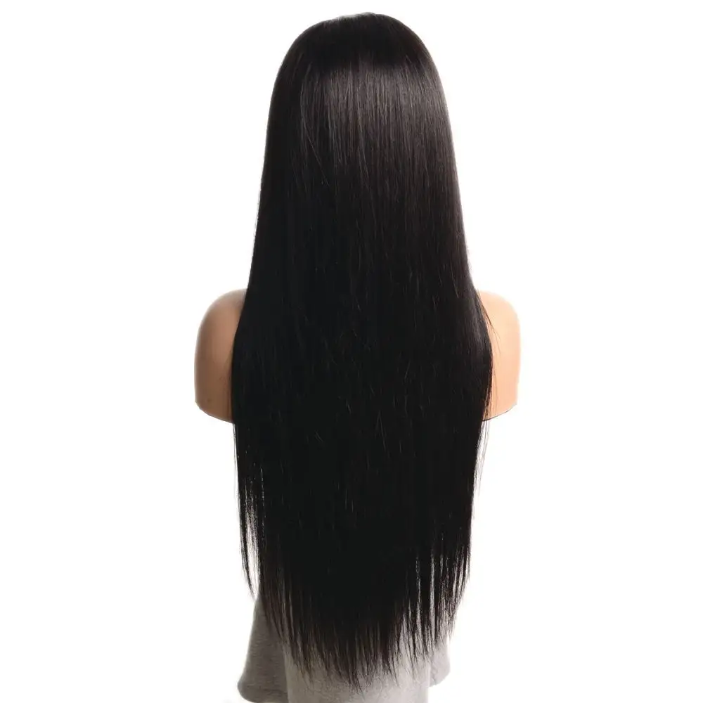 Peluca de encaje frontal para mujer, accesorio de cabello de seda real, largo y recto, tejido a mano, estilo europeo y americano, venta al por mayor de fábrica