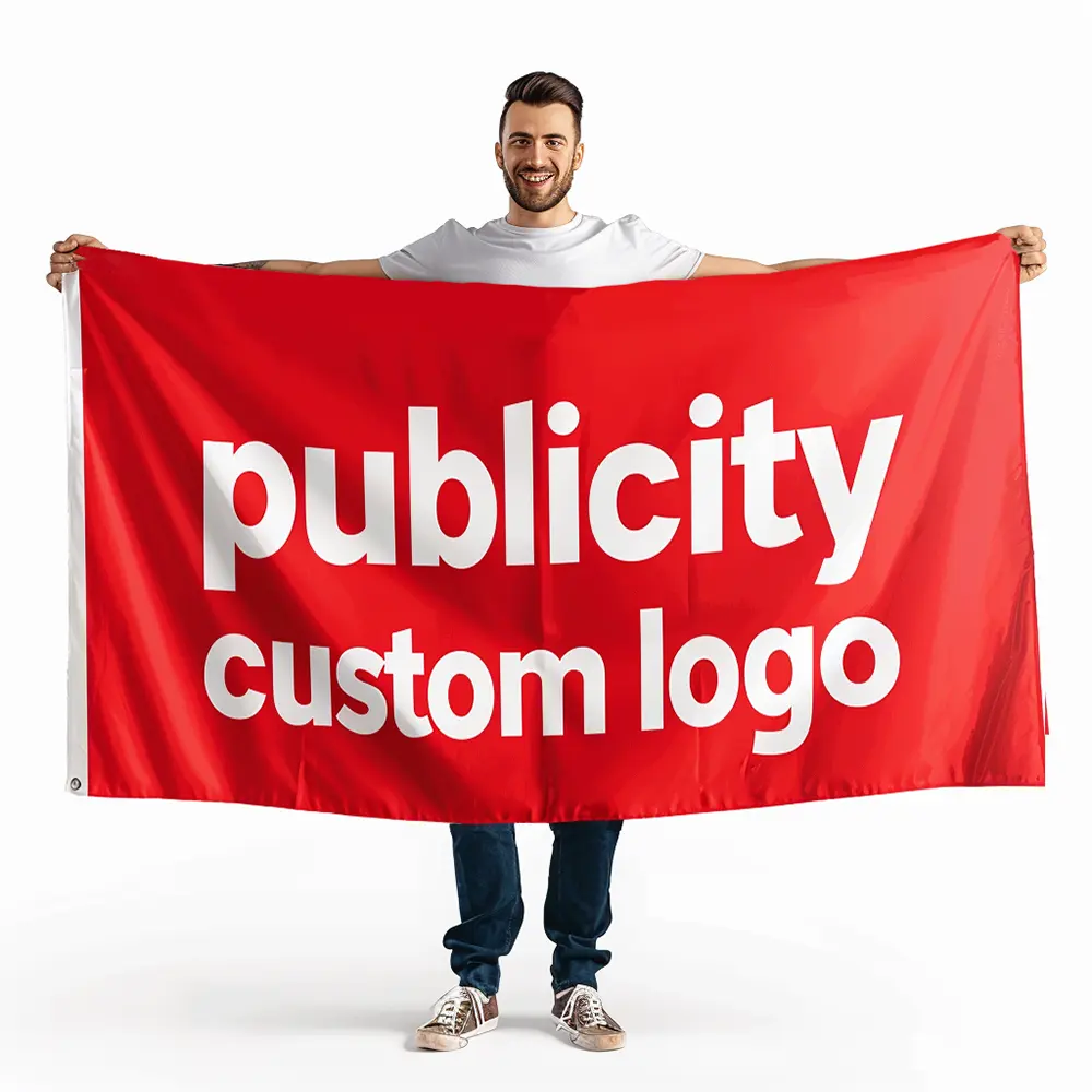 "Premium Double-Layer: 3x2 ft Embellished Flag with Custom Logo"