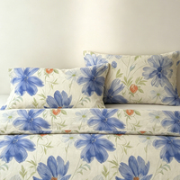 Ensemble de literie en coton 100% à imprimé floral bleu, ensemble de housse de couette respirante 4 pièces de designer pour la chambre à coucher
