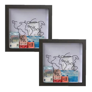 Tirelire Thème Voyage avec Cadre Photo en Bois Gris, Emplacement pour Pièces de Monnaie, Décoration Carte du Monde, Cadeau de Remise de Diplôme, Décoration Maison, Vente en Gros OEM ODM - Product Image 4