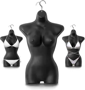 Fits Women Sizes Hanging Display Clothing Black Female Mannequin Torso Dress Form with Hook