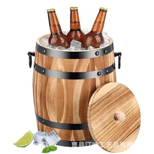 Cross-border wooden creative decorative beer barrel <b>with</b> <b>lid</b>, beer chilling storage <b>bucket</b>, solid wood outdoor party beverage - Product Image 2