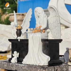 Statues d'anges de cimetière en pierre naturelle sculptées à la main grandeur nature en <span class=keywords><strong>granit</strong></span> et marbre pour les jardins - Product Image 3