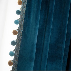 XinLan gros solide plaine <span class=keywords><strong>Pompon</strong></span> velours rideau salon chambre hôtel fenêtre velours rideau - Product Image 5