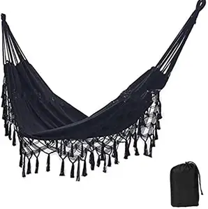 黑色户外巴西双人吊床椅子秋千织物吊床与携带袋的露台门廊花园