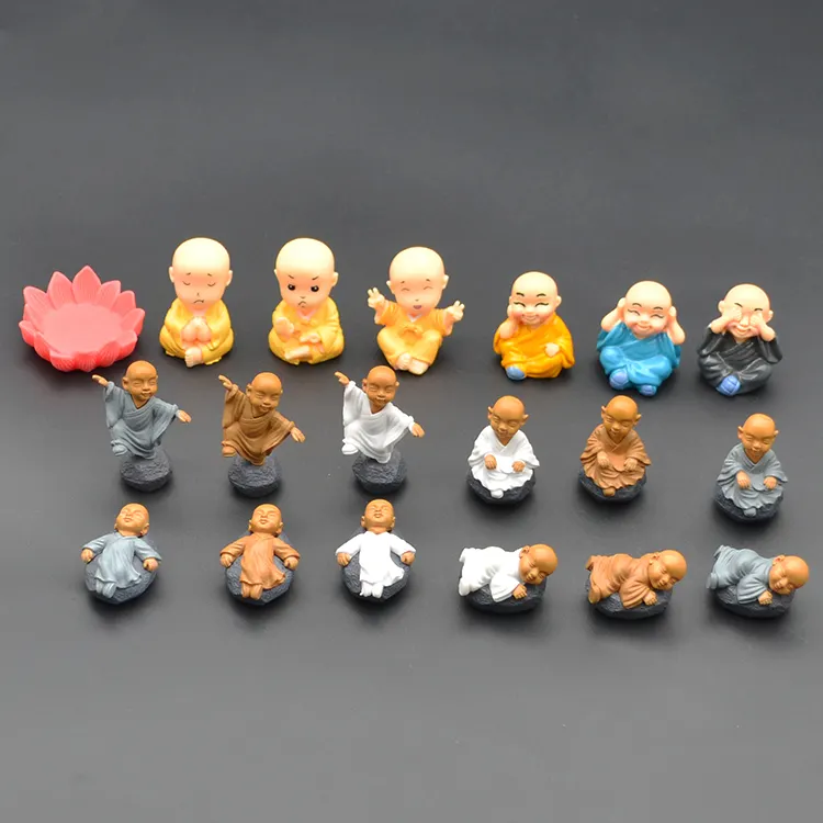 Lucky feliz pequeno bebê monge estátuas de Buda figuras em miniatura pessoas pequena estatueta modelo humano para criança brincando decoração de casa